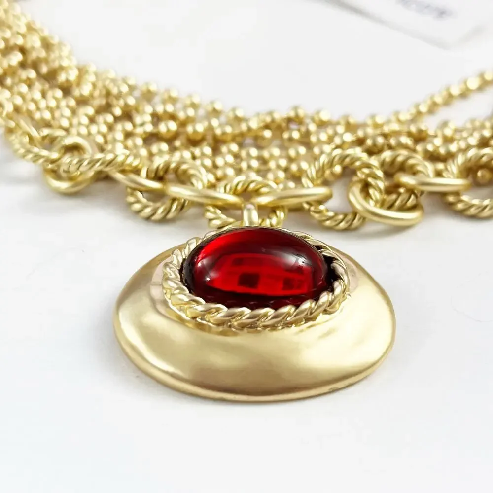 NEW Chico's Art Deco Red Gem Pendant Necklace - Picture 6 of 11